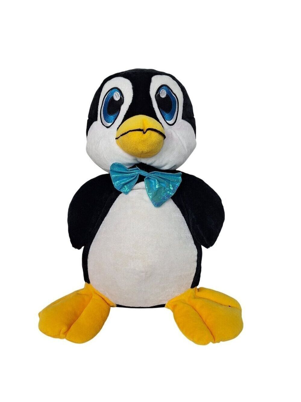 Nanco Penguin Black and White Plush with Blue Bow 14 Inch